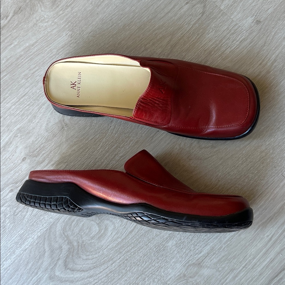 Anne Klein Burgundy Leather Mules